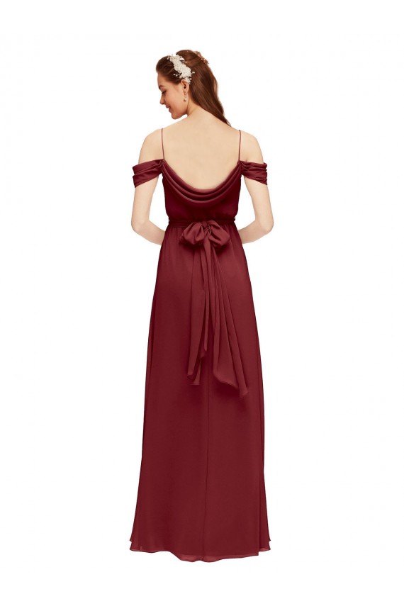 Borgonha Bainha Fora do Ombro Chiffon Longo Vestidos de Madrinha Acessíveis