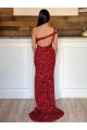 Borgonha Bainha Um Ombro Comboio Varredela Lantejoulas Veludo Longo Lantejoulas Veludo Vestidos de Festa Acessíveis