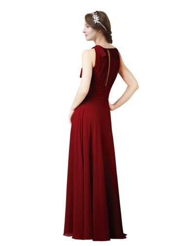 Borgonha Chiffon Bainha Cabeçada Longo Vestidos de Madrinha