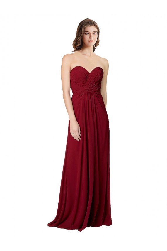 Borgonha Chiffon Linha A Abrir de volta Amor Longo Vestidos de Madrinha Acessíveis