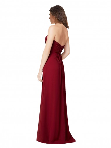 Borgonha Chiffon Linha A Abrir de volta Amor Longo Vestidos de Madrinha