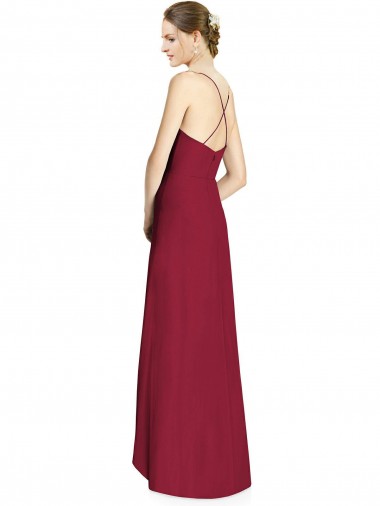 Borgonha Chiffon Linha A Abrir de volta Decote V Alto Baixo, Longo Alto Baixo Vestidos de Madrinha