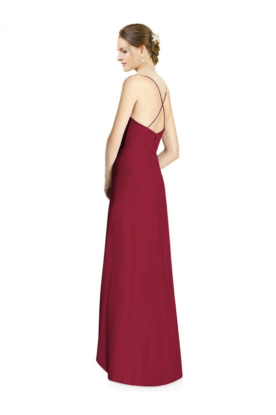 Borgonha Chiffon Linha A Abrir de volta Decote V Alto Baixo, Longo Alto Baixo Vestidos de Madrinha Acessíveis