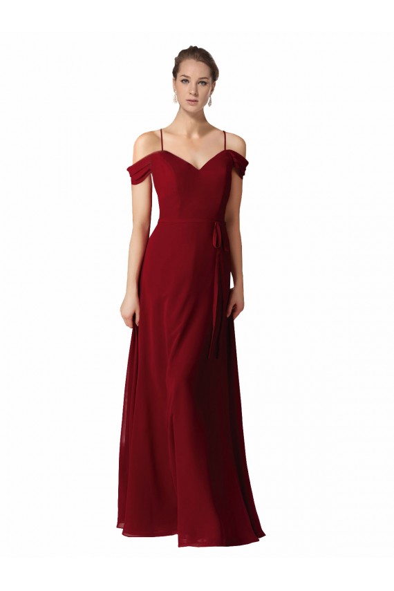 Borgonha Chiffon Linha A Amor Longo Vestidos de Madrinha Acessíveis
