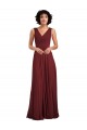 Borgonha Chiffon Linha A Costas em V Decote V Longo Vestidos de Madrinha Acessíveis
