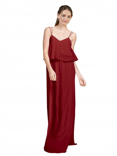 Borgonha Chiffon Linha A Criss Cruz Alças finas Longo Vestidos de Madrinha