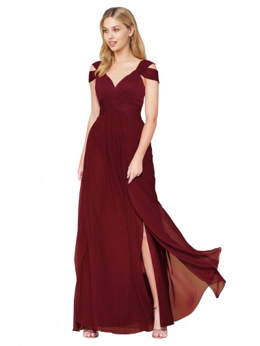 Borgonha Chiffon Linha A Decote Alto Longo Formais Vestidos de Madrinha / Vestidos de Noite / Vestidos de Festa