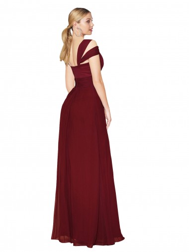 Borgonha Chiffon Linha A Decote Alto Longo Formais Vestidos de Madrinha / Vestidos de Noite / Vestidos de Festa