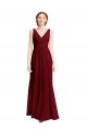 Borgonha Chiffon Linha A Decote V Longo Vestidos de Madrinha Acessíveis