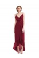 Borgonha Chiffon Linha A Lombar Decote V Alto Baixo, Longo Alto Baixo Vestidos de Madrinha