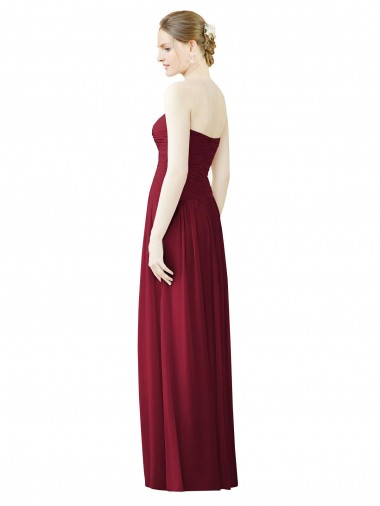 Borgonha Chiffon Linha A Sem Mangas Amor Longo Vestidos de Madrinha