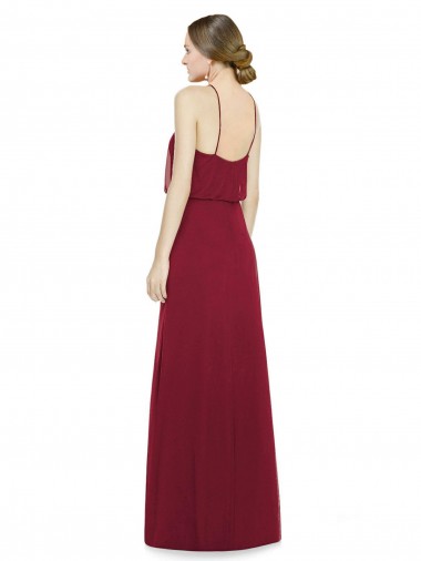Borgonha Chiffon Linha A Sem Mangas Cabeçada Longo Vestidos de Madrinha