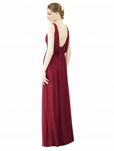 Borgonha Chiffon Linha A Sem Mangas Decote V Costas em V Longo Vestidos de Madrinha