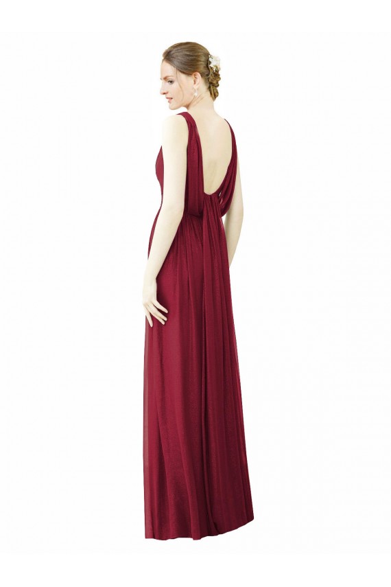 Borgonha Chiffon Linha A Sem Mangas Decote V Costas em V Longo Vestidos de Madrinha Acessíveis