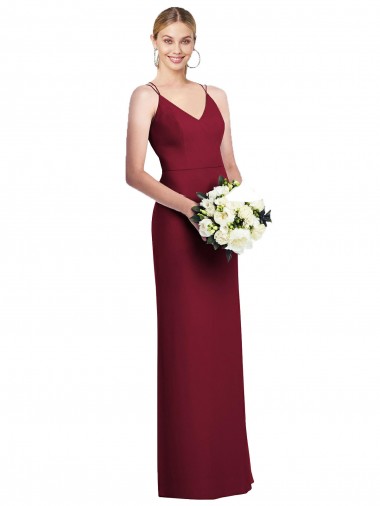 Borgonha Chiffon Linha A Sem Mangas Decote V Longo Vestidos de Madrinha