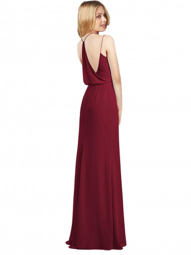 Borgonha Chiffon Linha A Sem Mangas Decote V Longo Vestidos de Madrinha
