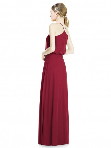 Borgonha Chiffon Linha A Sem Mangas Decote V Longo Vestidos de Madrinha / Vestidos de Baile
