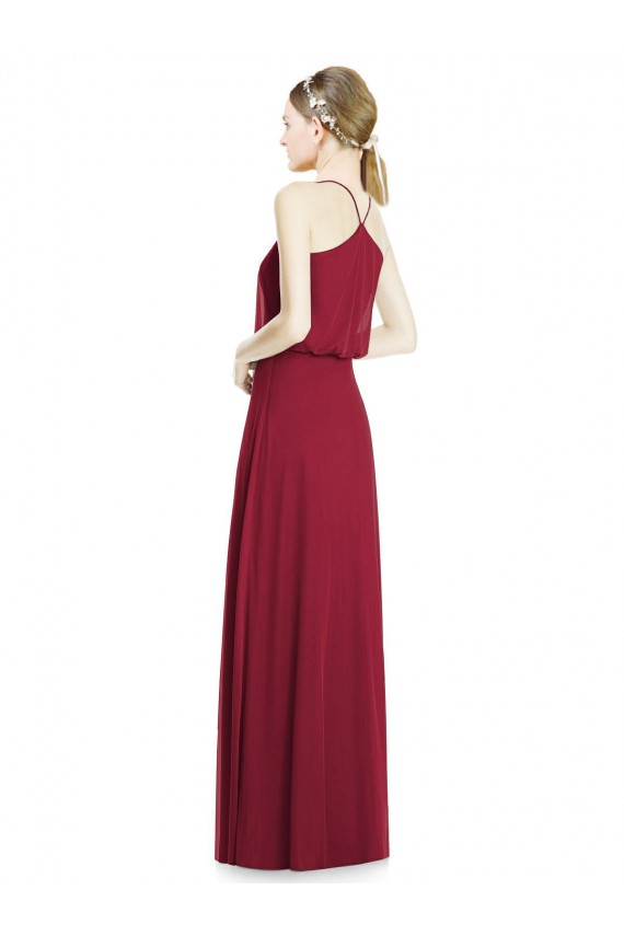 Borgonha Chiffon Linha A Sem Mangas Decote V Longo Vestidos de Madrinha / Vestidos de Baile Acessíveis