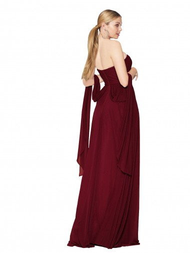 Borgonha Chiffon Linha A Sem alças Longo Formais Vestidos de Madrinha / Vestidos de Noite / Vestidos de Festa