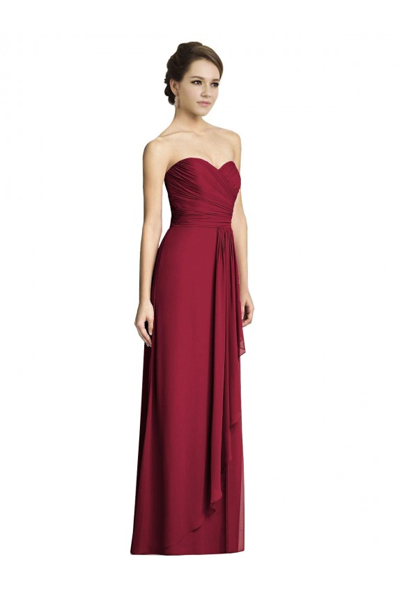 Borgonha Chiffon Sem Mangas Amor Linha A Longo Vestidos de Madrinha Acessíveis