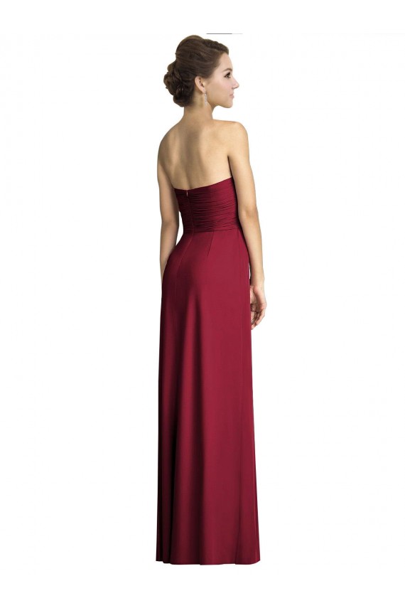 Borgonha Chiffon Sem Mangas Amor Linha A Longo Vestidos de Madrinha Acessíveis