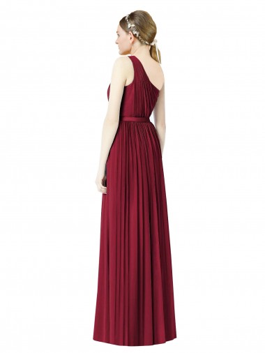 Borgonha Chiffon Sem Mangas Um Ombro Linha A Longo Vestidos de Madrinha