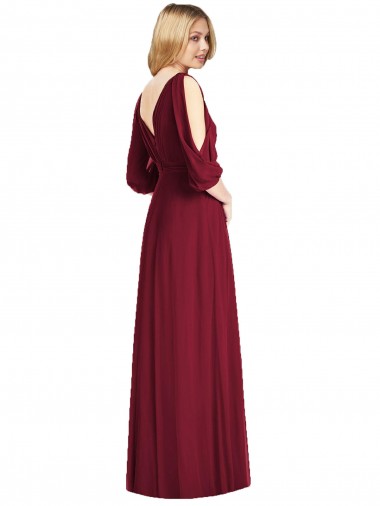 Borgonha Chiffon Trombeta Costas em V Decote V Longo Vestidos de Madrinha