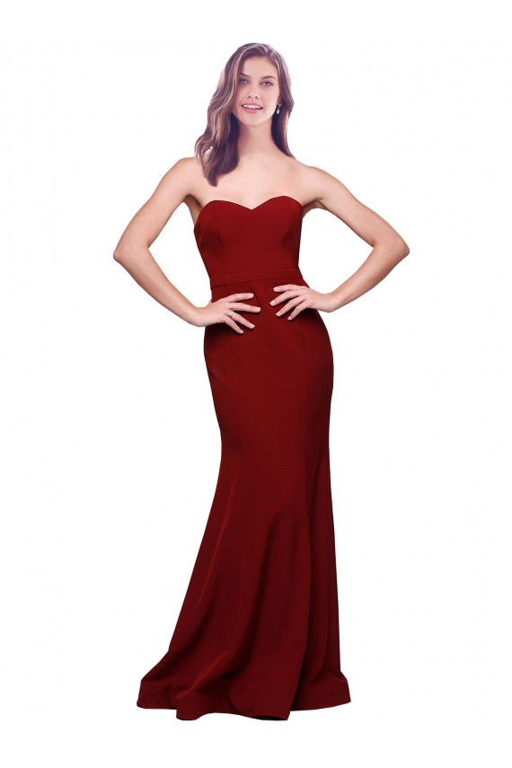 Borgonha Crepe Esticado Bainha Lombar Sem alças Longo Formais Vestidos de Madrinha / Vestidos de Noite / Vestidos de Festa Acessíveis