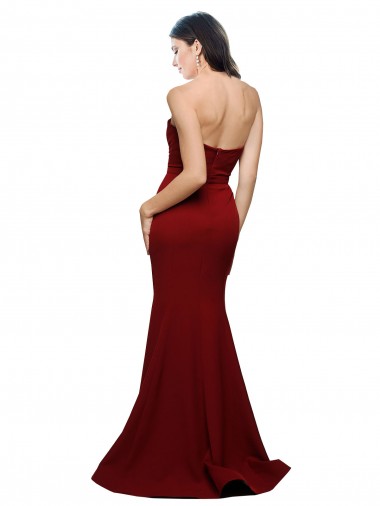 Borgonha Crepe Esticado Bainha Lombar Sem alças Longo Formais Vestidos de Madrinha / Vestidos de Noite / Vestidos de Festa