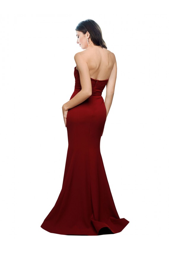 Borgonha Crepe Esticado Bainha Lombar Sem alças Longo Formais Vestidos de Madrinha / Vestidos de Noite / Vestidos de Festa Acessíveis