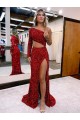 Borgonha Lantejoulas Veludo Sereia Um Ombro Longo Lantejoulas Veludo Vestidos de Festa Acessíveis