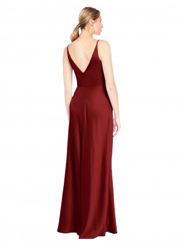 Borgonha Linha A Alças finas Cetim Elástico Longo Formais Vestidos de Madrinha / Vestidos de Festa