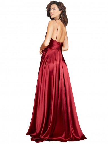 Borgonha Linha A Alças finas Cetim Sedoso Longo Formais Vestidos de Madrinha / Vestidos de Festa