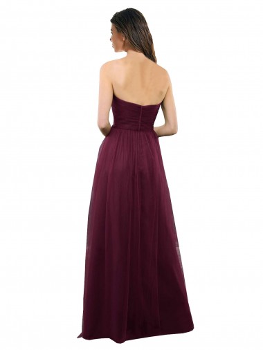 Borgonha Linha A Amor Tule Longo Vestidos de Madrinha