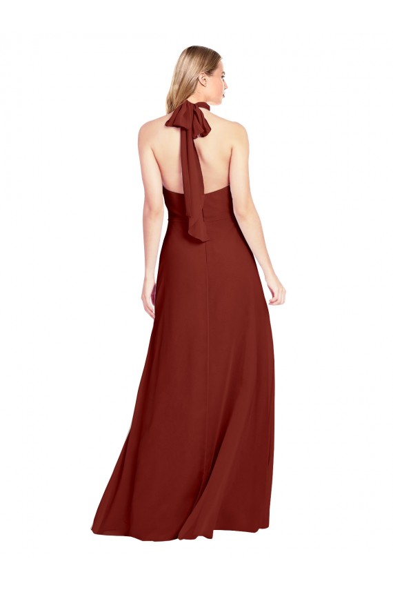 Borgonha Linha A Cabeçada Chiffon Longo Vestidos de Madrinha / Vestidos de Festa