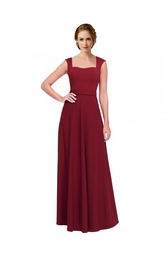 Borgonha Linha A Decote Quadrado Crepe Esticado Longo Vestidos de Madrinha / Vestidos de Festa Acessíveis