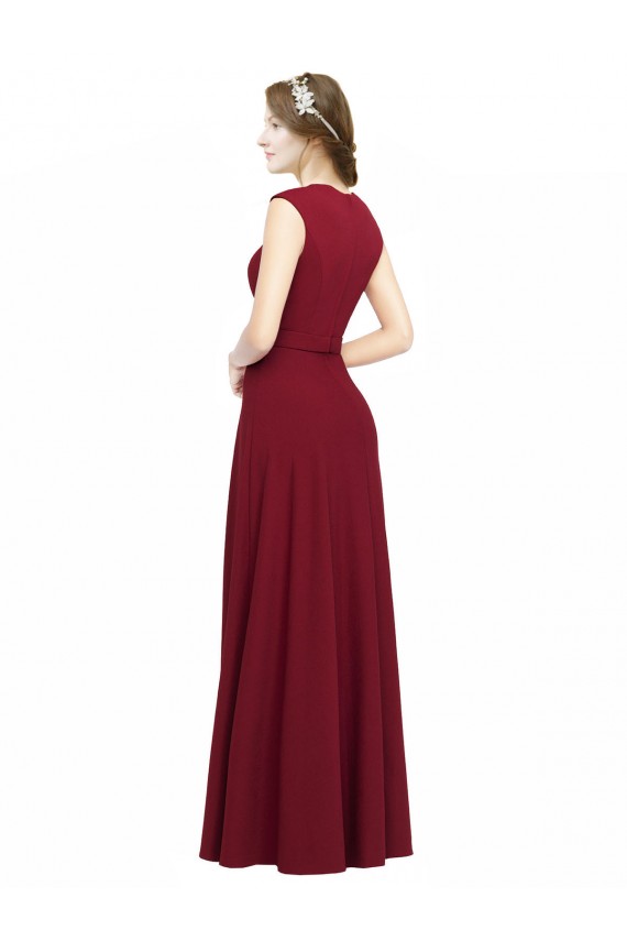 Borgonha Linha A Decote Quadrado Crepe Esticado Longo Vestidos de Madrinha / Vestidos de Festa Acessíveis