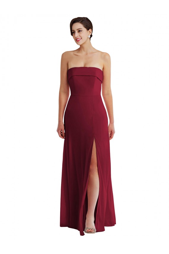 Borgonha Linha A Sem alças Chiffon Longo Formais Vestidos de Madrinha / Vestidos de Noite Acessíveis