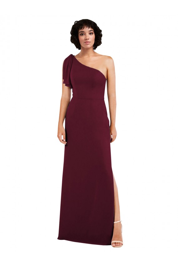 Borgonha Linha A Um Ombro Chiffon Longo Formais Vestidos de Madrinha / Vestidos de Noite Acessíveis