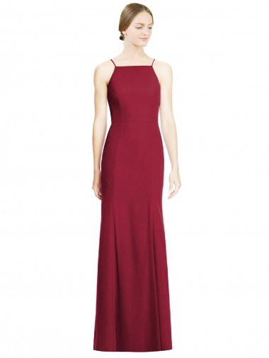 Borgonha Sereia Alças finas Chiffon Longo Vestidos de Madrinha