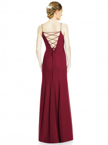 Borgonha Sereia Alças finas Chiffon Longo Vestidos de Madrinha