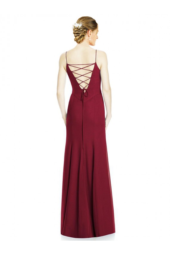 Borgonha Sereia Alças finas Chiffon Longo Vestidos de Madrinha