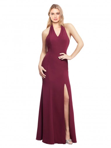 Borgonha Sereia Cabeçada Chiffon Longo Vestidos de Madrinha