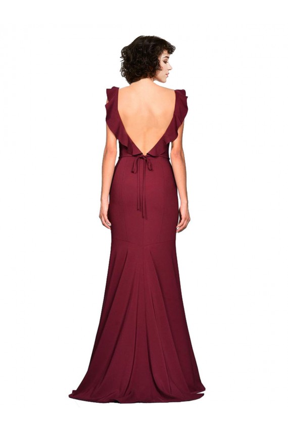 Borgonha Sereia Sem alças Crepe Esticado Longo Vestidos de Madrinha / Vestidos de Festa