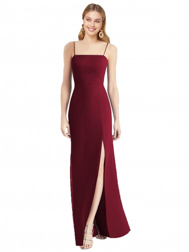 Borgonha Trombeta Alças finas Chiffon Longo Vestidos de Madrinha