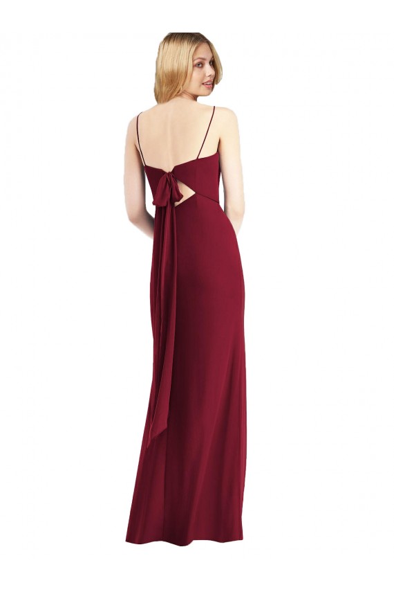 Borgonha Trombeta Alças finas Chiffon Longo Vestidos de Madrinha
