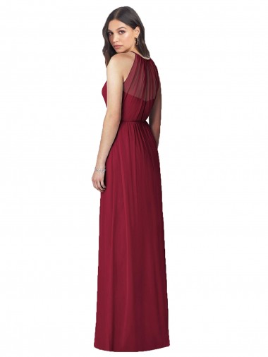 Borgonha Trombeta Cabeçada Chiffon Longo Vestidos de Madrinha