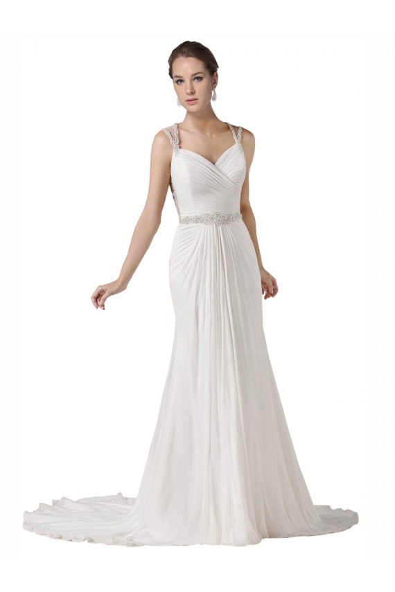 Branco Bainha Amor Comboio Capela Chiffon Longo Vestidos de Noiva
