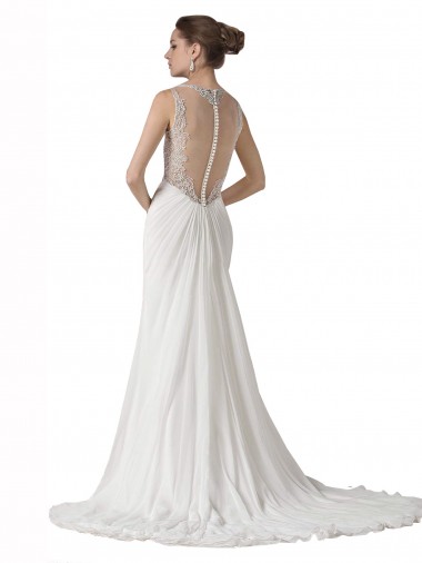 Branco Bainha Amor Comboio Capela Chiffon Longo Vestidos de Noiva