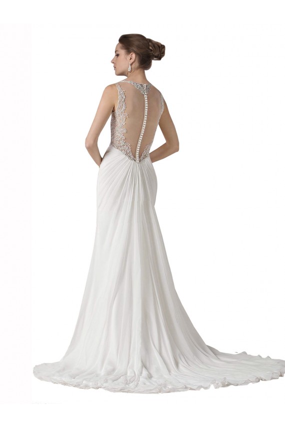 Branco Bainha Amor Comboio Capela Chiffon Longo Vestidos de Noiva